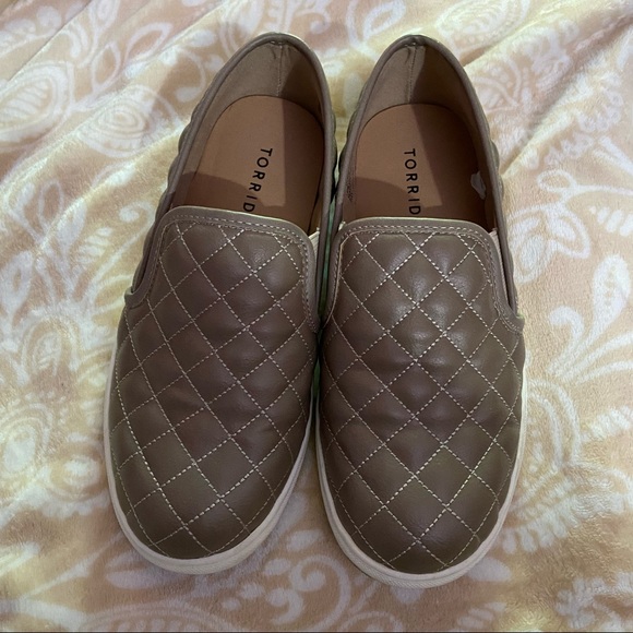 Taupe Quilted Faux Leather Slip-Ons - Picture 2 of 4